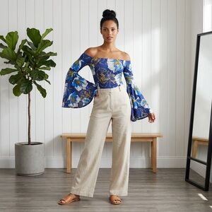 We the Free Birds of Paradise OTS Bell Sleeve Resort Wear Festival Fairy Art M